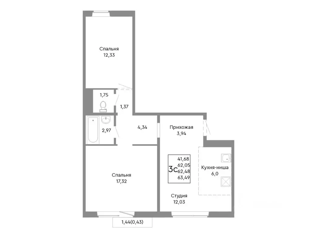 3-к кв. Челябинская область, Челябинск Нефтебазовая ул. (62.48 м) - Фото 1