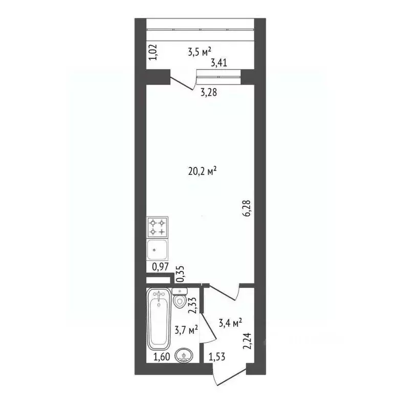 Студия Башкортостан, Уфа Комсомольская ул., 106/3 (26.5 м) - Фото 2