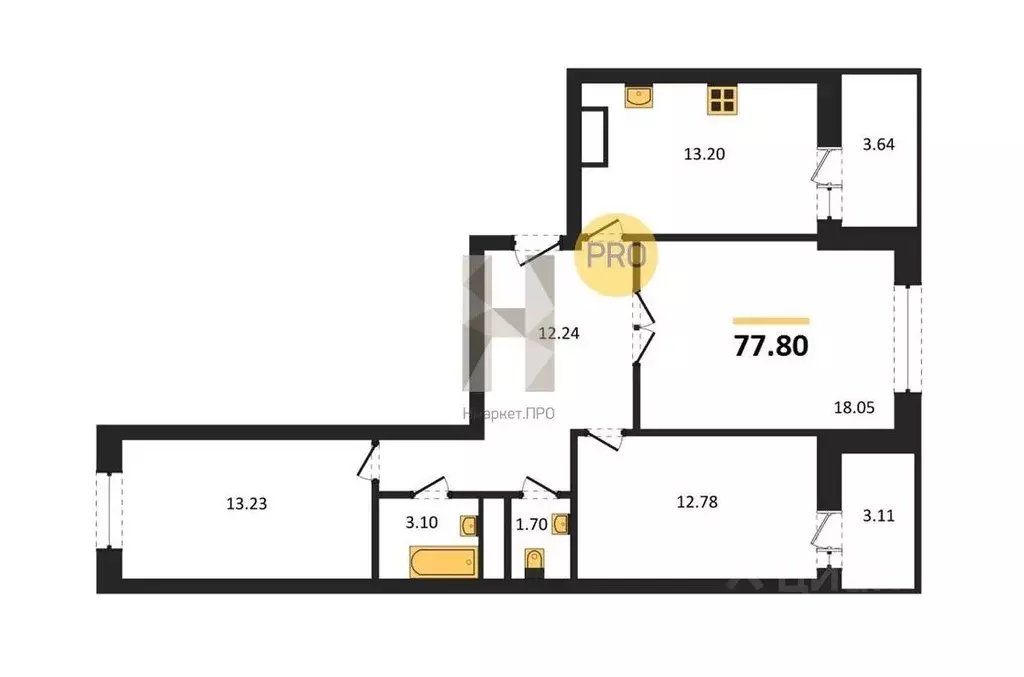 3-к кв. Воронежская область, Воронеж ул. Рокоссовского, 47 (77.8 м) - Фото 1