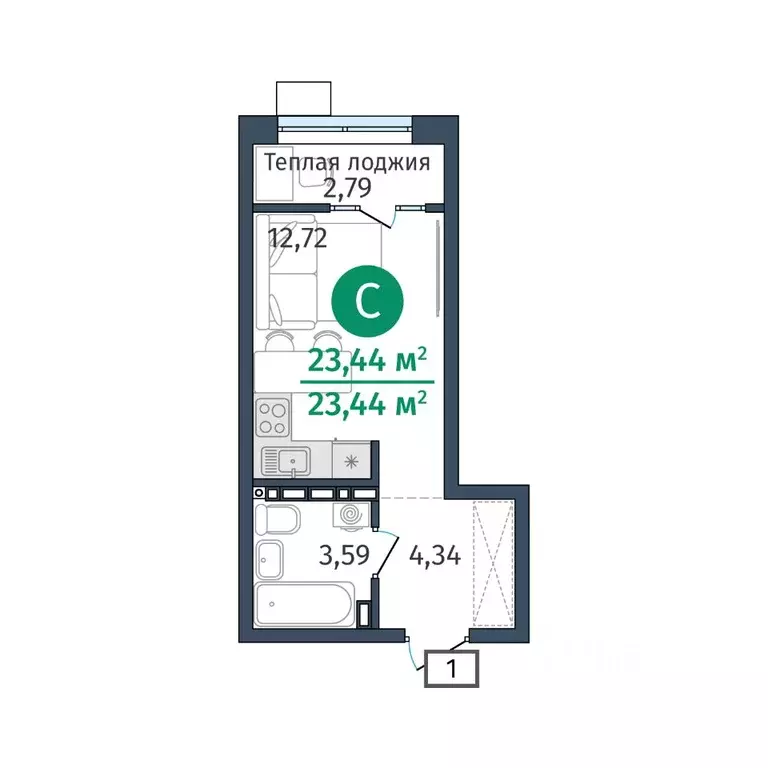 Студия Тюменская область, Тюменский муниципальный округ, д. Дударева ... - Фото 1