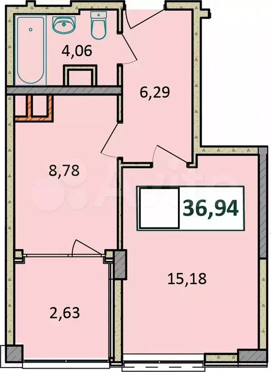 2-к. квартира, 36,9 м, 1/9 эт. - Фото 1