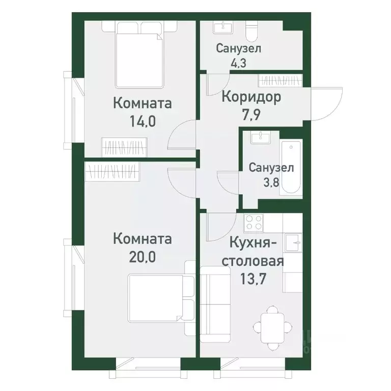 2-к кв. Челябинская область, Челябинский городской округ, пос. ... - Фото 0