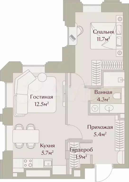2-к. квартира, 45,8 м, 5/8 эт. - Фото 1