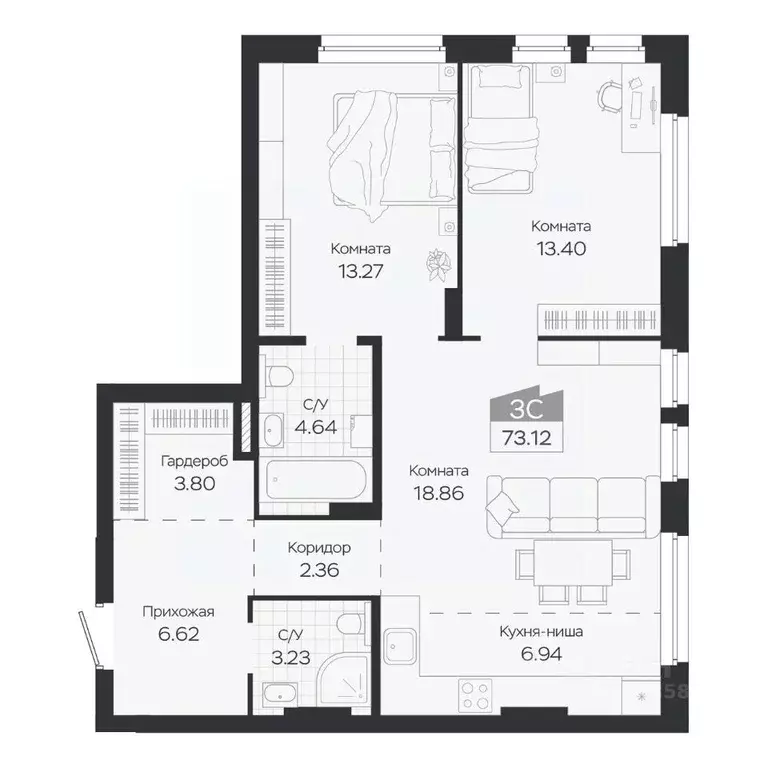 3-к кв. Новосибирская область, Новосибирский район, Краснообск рп ... - Фото 1