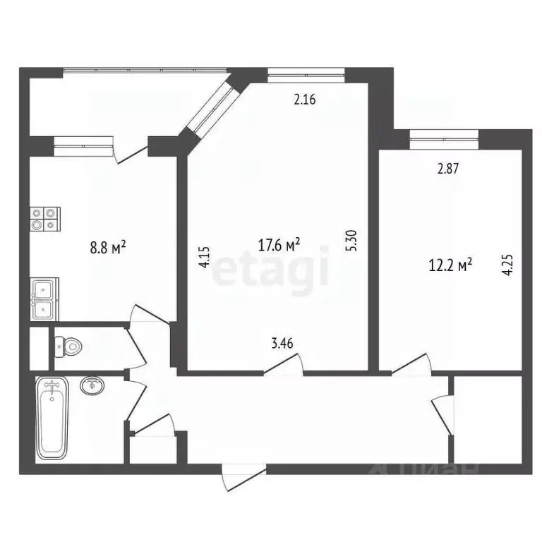 2-к кв. Ханты-Мансийский АО, Сургут ул. Профсоюзов, 42 (55.4 м) - Фото 1