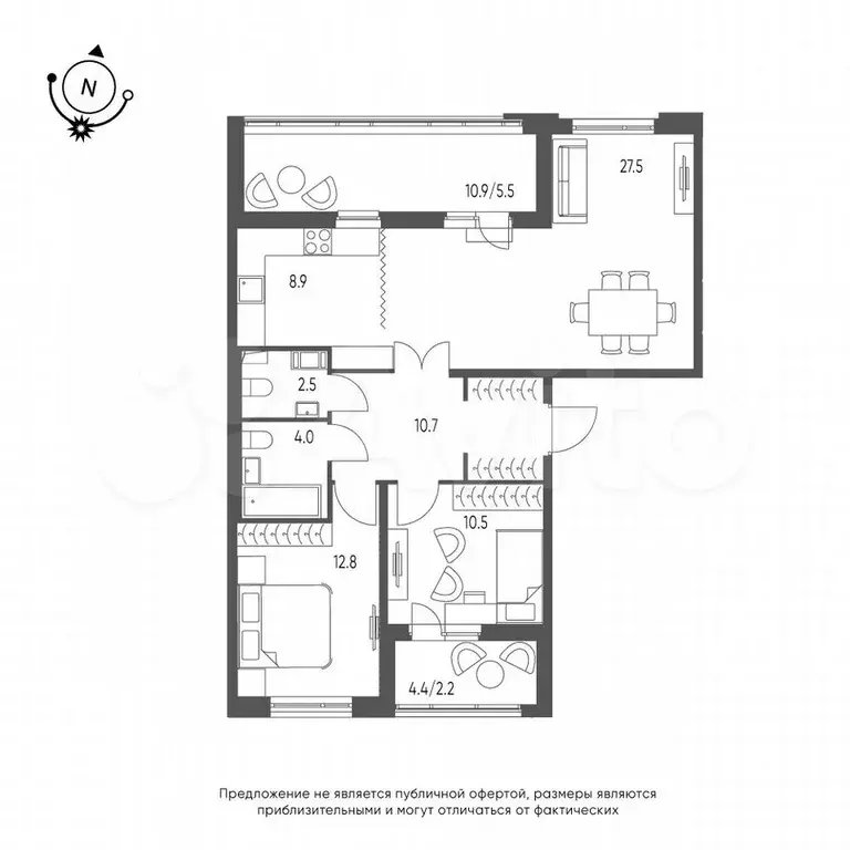 3-к. квартира, 84,6 м, 9/9 эт. - Фото 0
