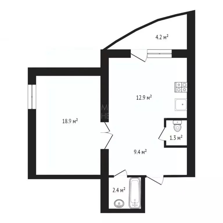 1-к кв. Тюменская область, Тюмень Транспортная ул., 82 (45.0 м) - Фото 2