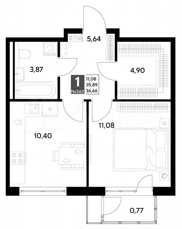 1-к. квартира, 36,7 м, 7/24 эт. - Фото 0