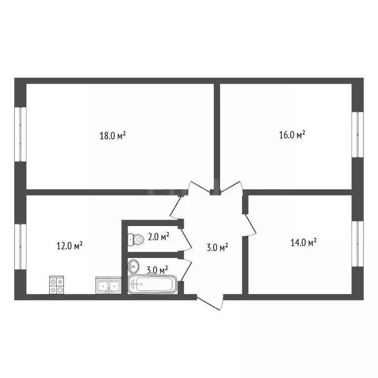 3-к кв. Тюменская область, Тюмень Институтская ул., 2к4 (67.0 м) - Фото 2