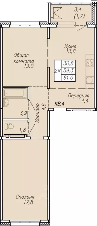 2-к кв. Новосибирская область, Новосибирск ул. Связистов, 13/2 (61.0 ... - Фото 1