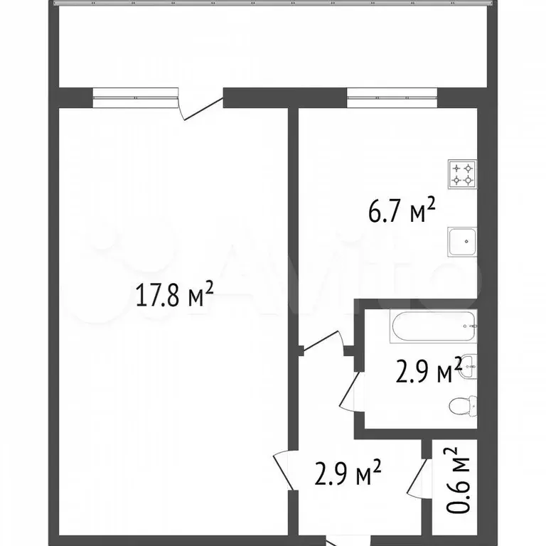 1-к. квартира, 30,9 м, 6/9 эт. - Фото 0