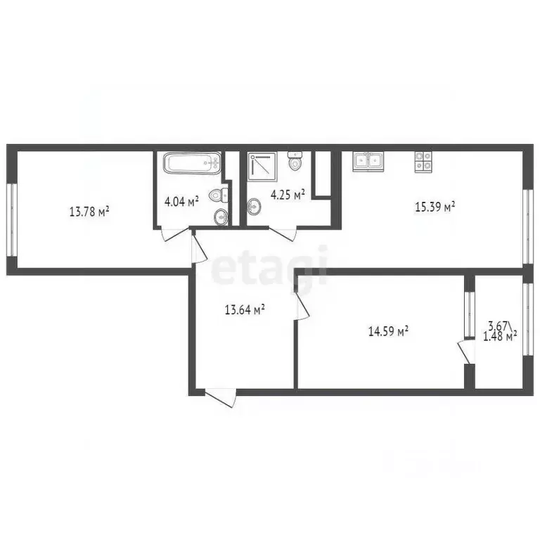 2-к кв. Санкт-Петербург ул. Челюскина, 10 (66.3 м) - Фото 1