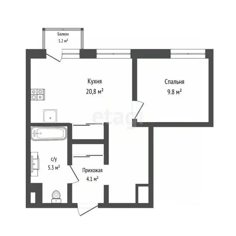 1-к кв. Тюменская область, Тюмень ул. Геннадия Райкова, 19 (41.0 м) - Фото 1