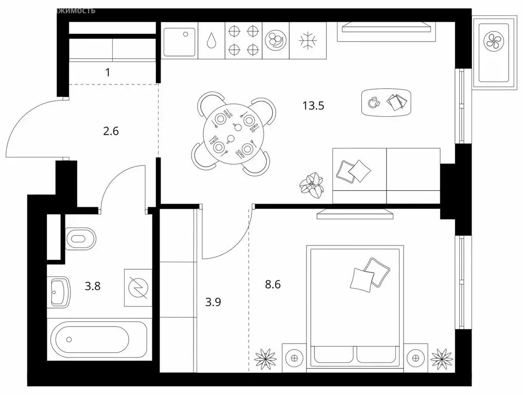 1-комнатная квартира: Москва, жилой комплекс Кавказский Бульвар 51 ... - Фото 1