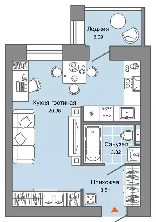 Студия Кировская область, Киров ул. Дмитрия Козулева (29.0 м) - Фото 0