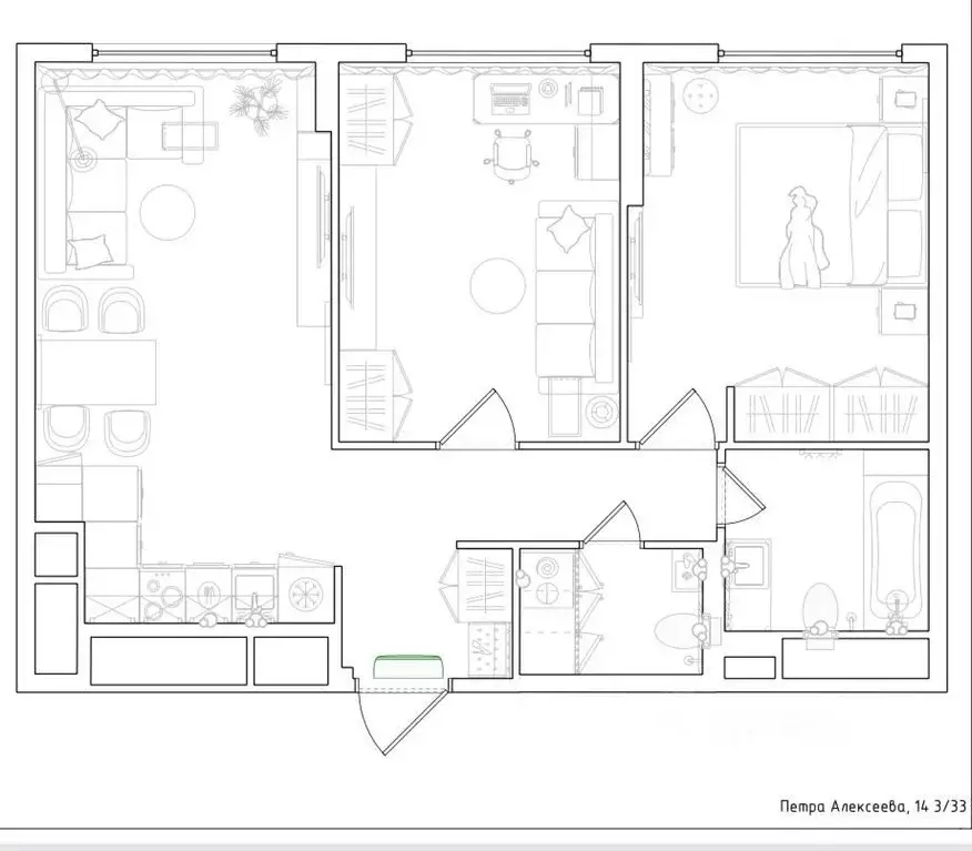 3-к кв. Москва ул. Петра Алексеева, 14 (60.0 м) - Фото 2