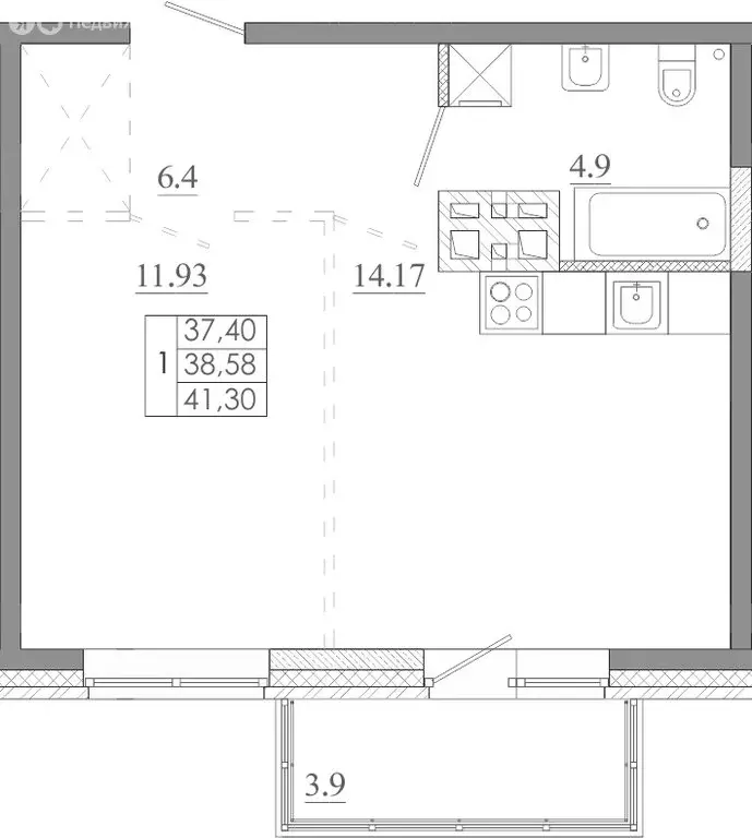 1-комнатная квартира: Иркутск, улица Баумана, 271/2 (41.3 м) - Фото 1