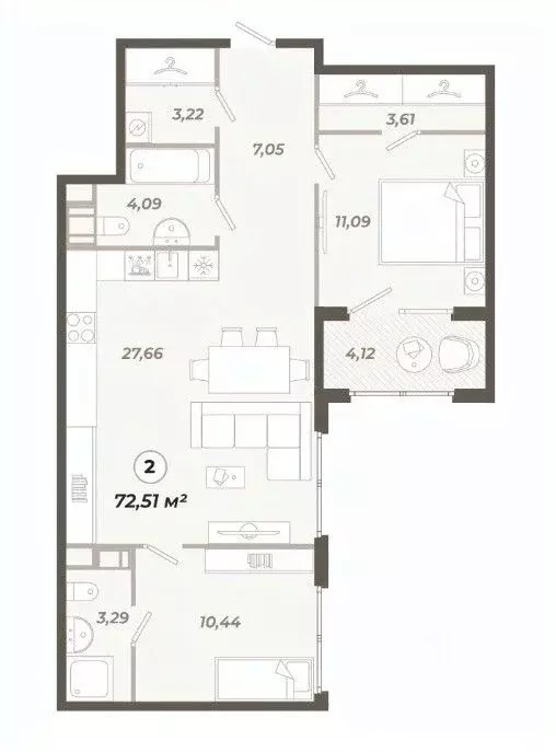 2-к кв. Санкт-Петербург ул. Коли Томчака, 21Д (72.51 м) - Фото 0