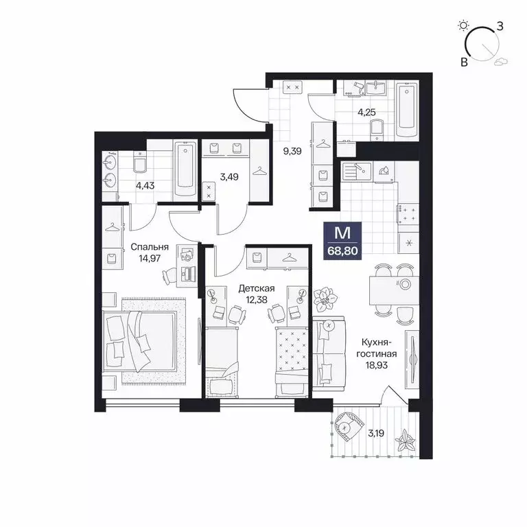 2-комнатная квартира: Волгоград, Центральный район (68.8 м) - Фото 1