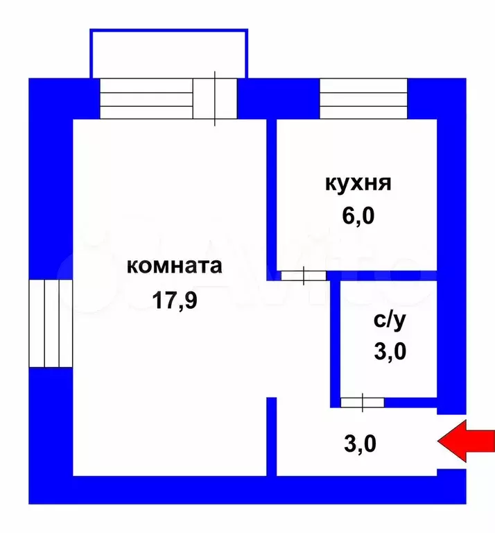 1-к. квартира, 29,9 м, 3/5 эт. - Фото 0