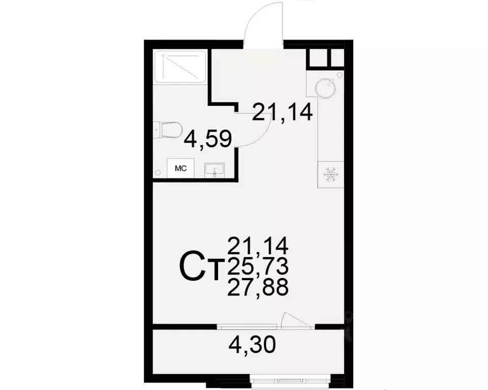 1-к кв. рязанская область, рязань ул. бирюзова (25.73 м) - Фото 0