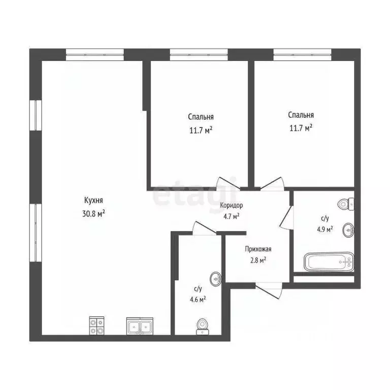 2-к кв. Тюменская область, Тюмень Харьковская ул., 72Б (71.1 м) - Фото 1