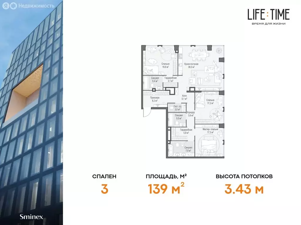 4-комнатная квартира: Москва, жилой комплекс Лайф Тайм (139 м) - Фото 0