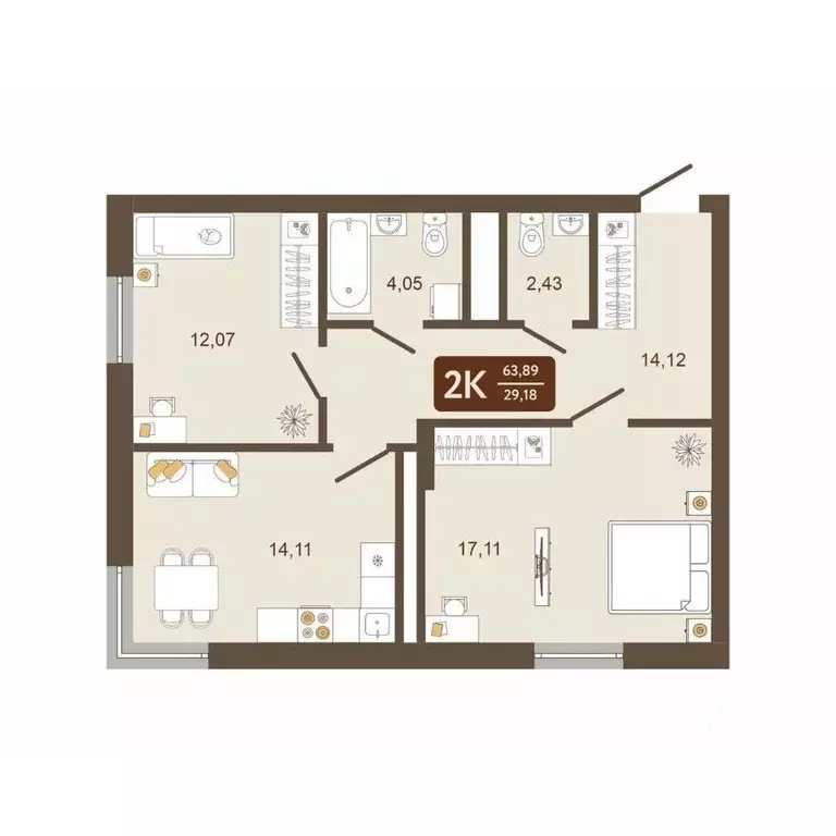 2-к кв. Кемеровская область, Новокузнецк Макеевская ул. (63.89 м) - Фото 2