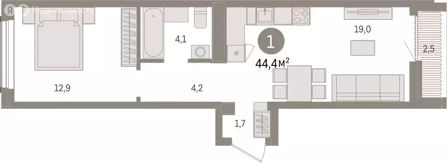 1-комнатная квартира: Новосибирск, улица Аэропорт (44.44 м) - Фото 1