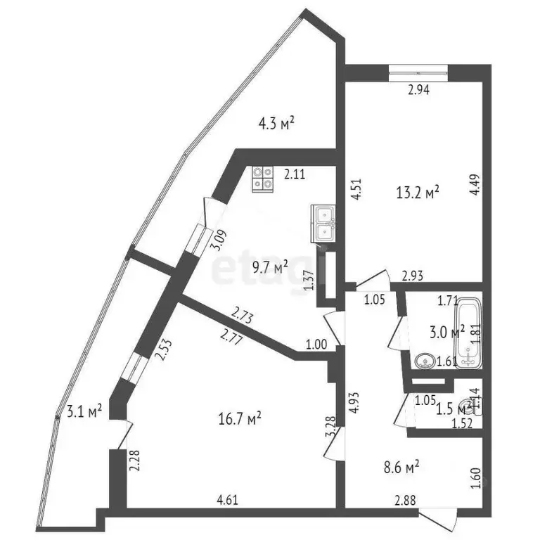 2-к кв. Мордовия, Саранск ул. Косарева, 41 (52.7 м) - Фото 1