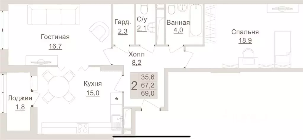 2-к кв. Московская область, Люберцы ул. Урицкого, 16к2 (68.8 м) - Фото 2