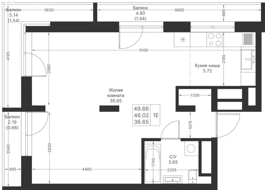 1-комнатная квартира: Казань, ЖК Мой Ритм, ПК14 (49.66 м) - Фото 1