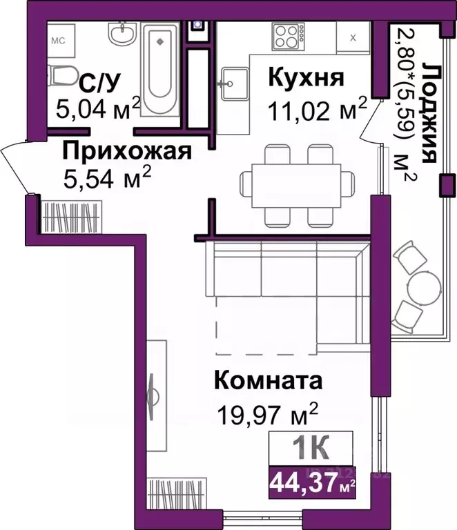 1-к кв. Крым, Симферополь Город Мира жилой комплекс (44.37 м) - Фото 1