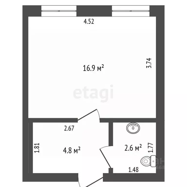 1-к кв. Калининградская область, Калининград Красная ул., 117Б (24.0 ... - Фото 2