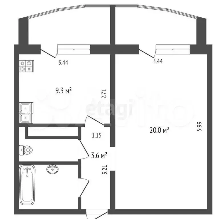 1-к. квартира, 39,5 м, 3/14 эт. - Фото 0