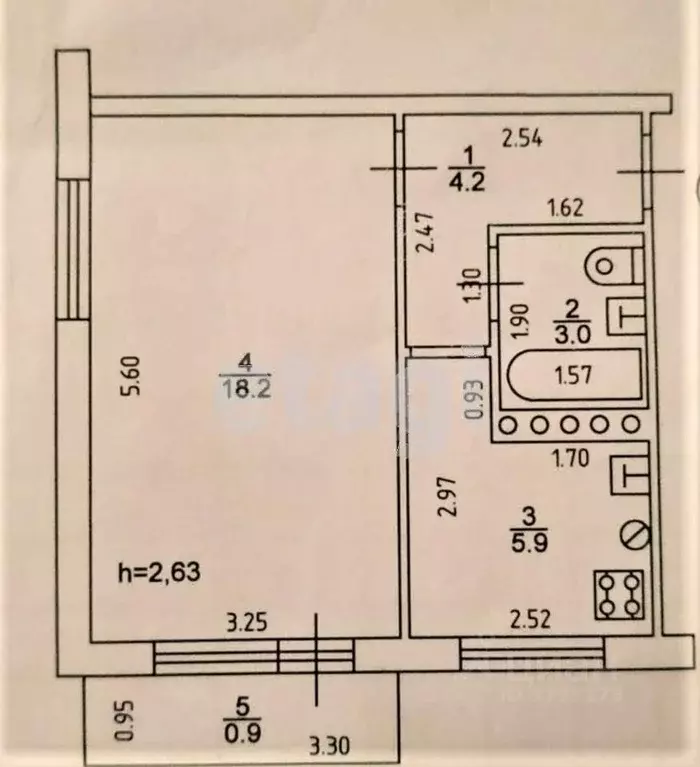 1-к кв. Татарстан, Казань ул. Батыршина, 40к1 (33.9 м) - Фото 1