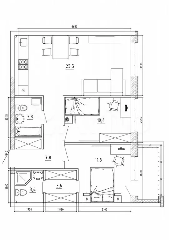 3-к. квартира, 71,1 м, 2/8 эт. - Фото 0