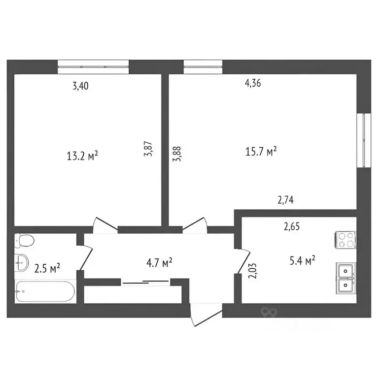 2-к кв. Ростовская область, Ростов-на-Дону Казахская ул., 89/3 (43.0 ... - Фото 1