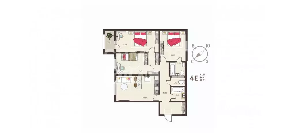 3-к кв. Курская область, Курск ул. Энгельса, 158к2 (88.22 м) - Фото 1