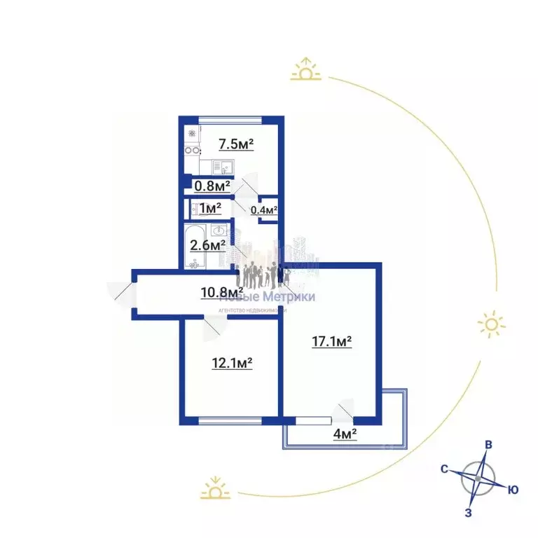 2-к кв. Санкт-Петербург ул. Композиторов, 1К1 (52.3 м) - Фото 1