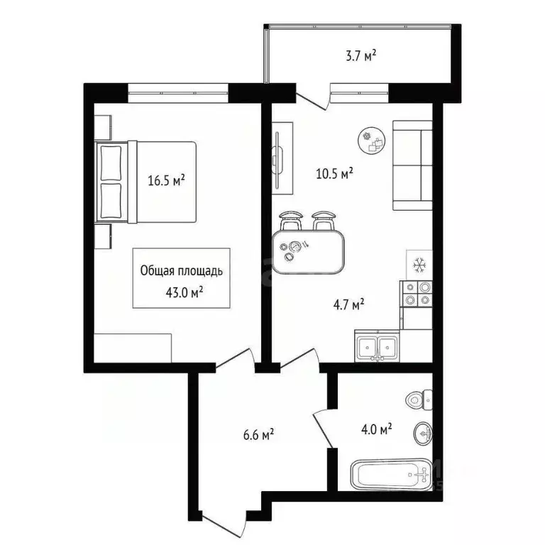 1-к кв. Новосибирская область, Новосибирск ул. Пархоменко, 19 (43.0 м) - Фото 1