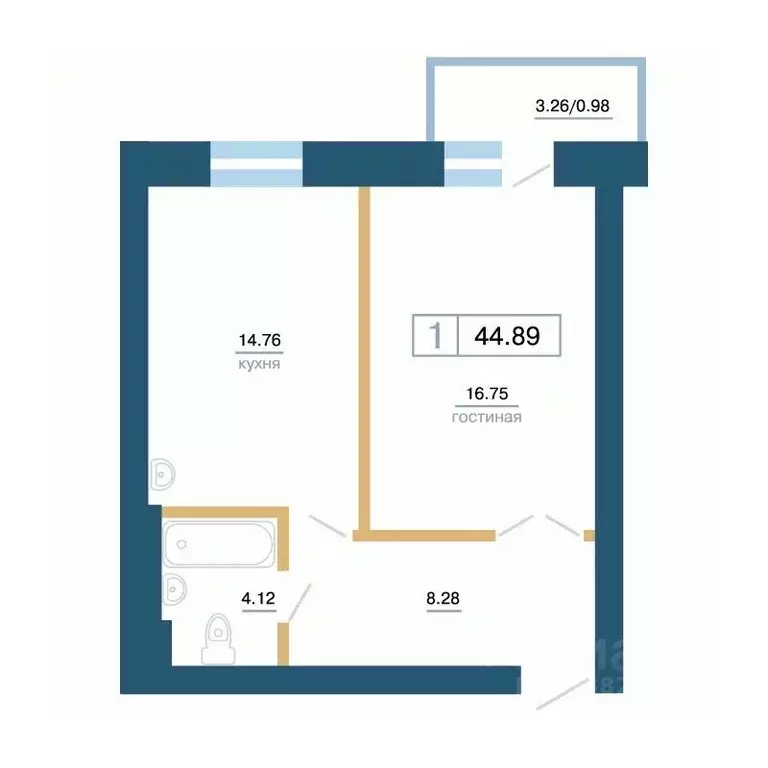 1-к кв. Красноярский край, Красноярск ул. Бограда, 103 (44.89 м) - Фото 1