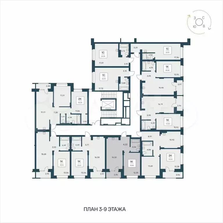 1-к. квартира, 39,9 м, 8/9 эт. - Фото 1