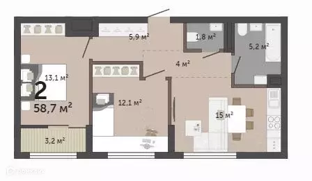 Продаётся 2-к квартира, 58.7 м - Фото 1