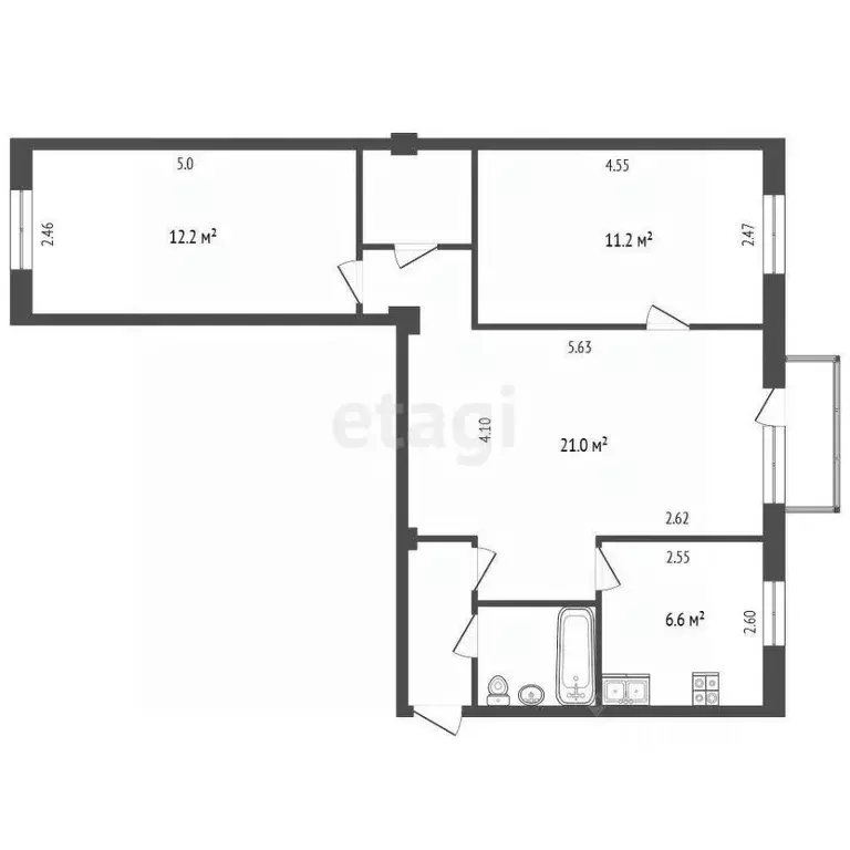 3-к кв. Калужская область, Калуга ул. Бутомы, 11 (59.2 м) - Фото 2