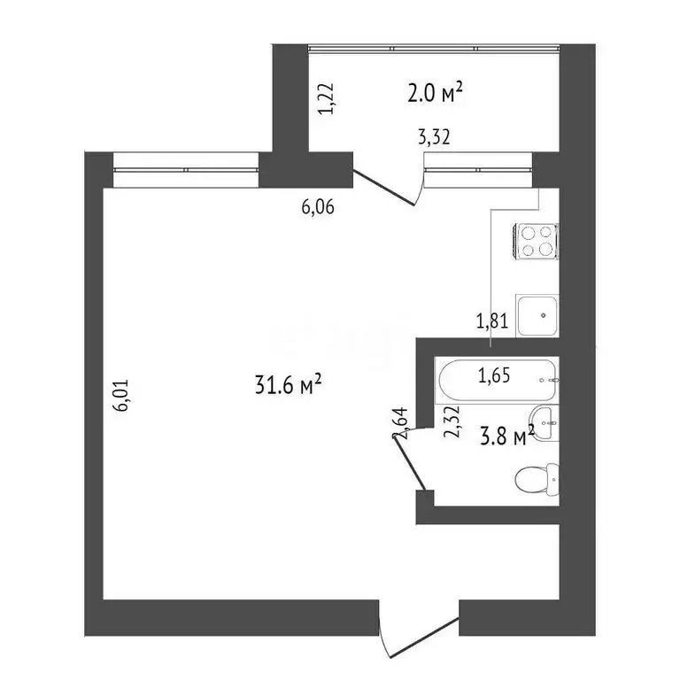 Квартира-студия: Омск, улица Крупской, 14 (33.6 м) - Фото 0