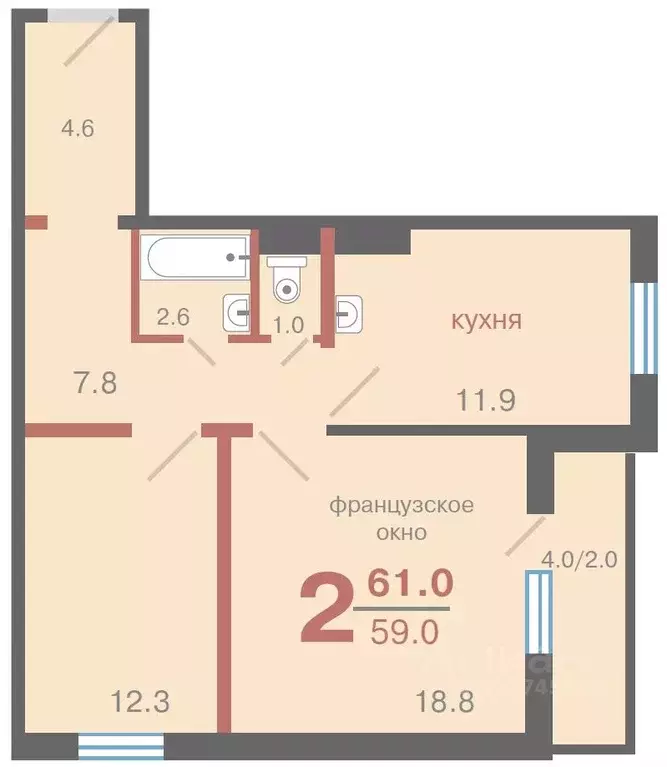 2-к кв. Красноярский край, Красноярск ул. Апрельская, 4Б (60.0 м) - Фото 0