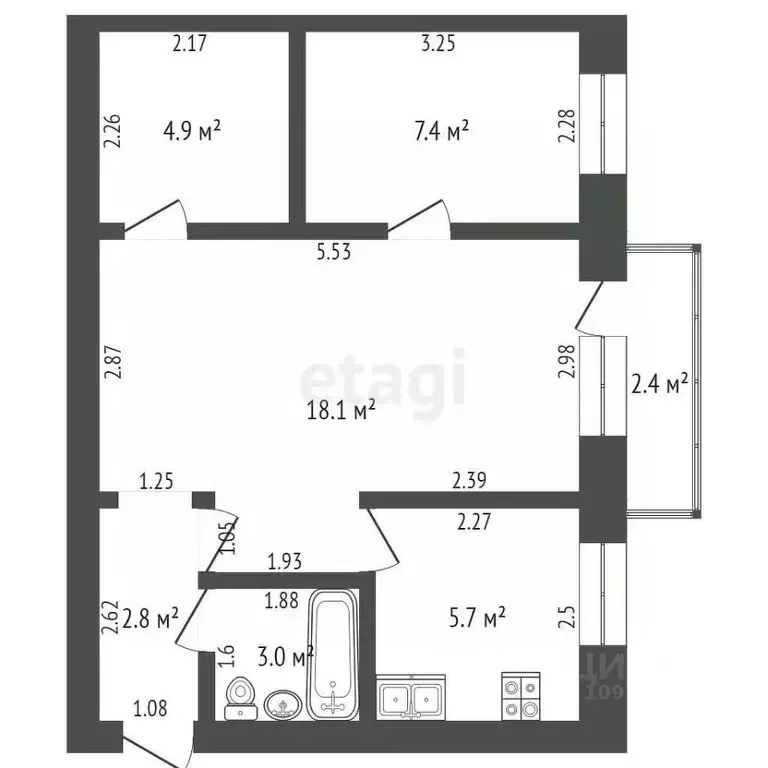 2-к кв. Башкортостан, Стерлитамак ул. Тукаева, 5Б (41.9 м) - Фото 1