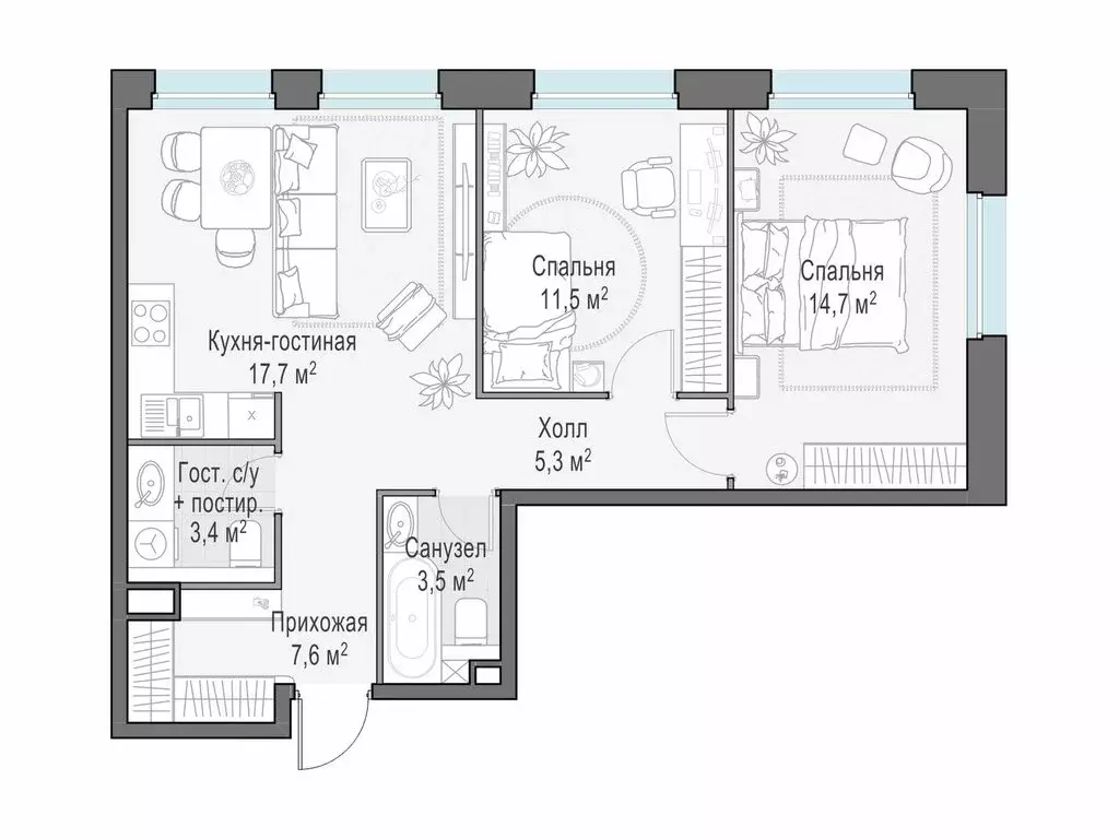 2-комнатная квартира: Мытищи, жилой комплекс Белый Grad, к11.3 (63.5 ... - Фото 1