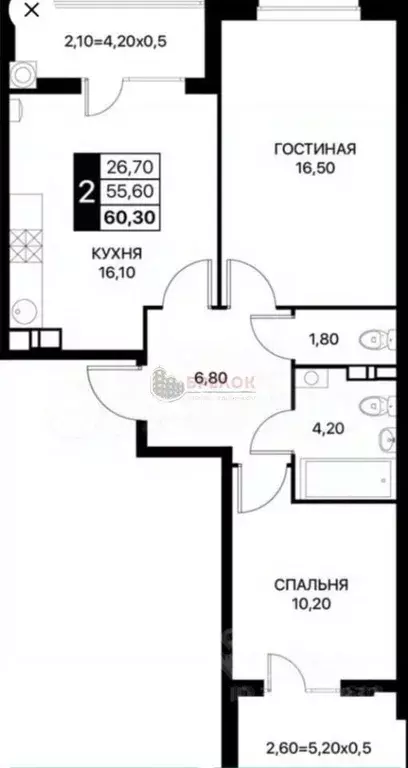 2-к кв. Ростовская область, Ростов-на-Дону ул. Берберовская, 11с2 ... - Фото 0